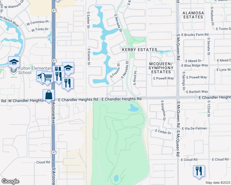 map of restaurants, bars, coffee shops, grocery stores, and more near 519 East Rainbow Drive in Chandler