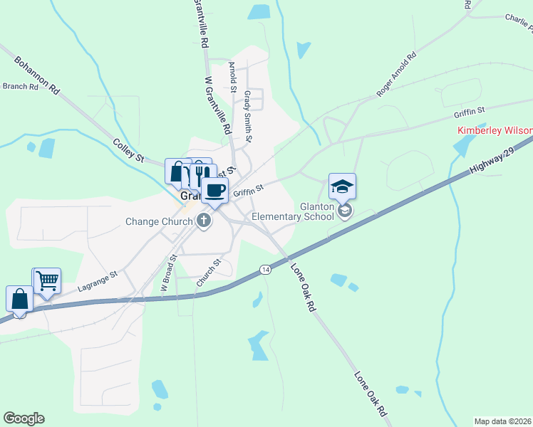 map of restaurants, bars, coffee shops, grocery stores, and more near 48 Smith St in Grantville