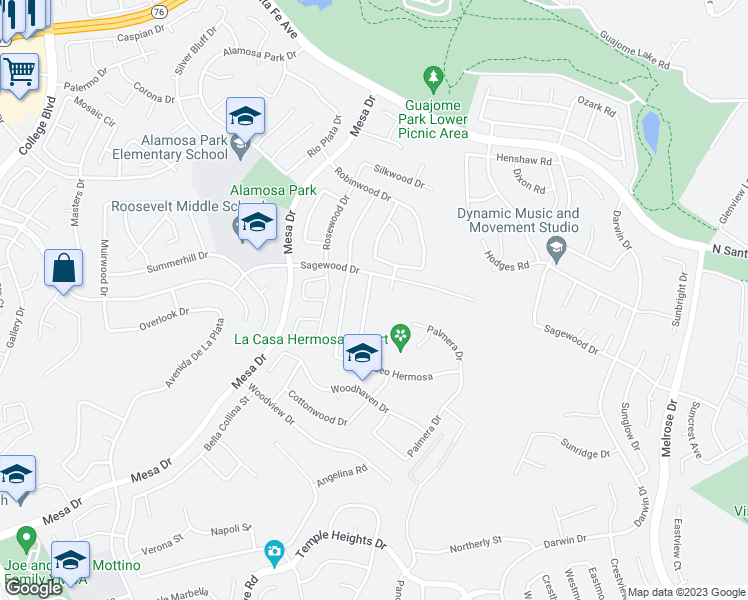 map of restaurants, bars, coffee shops, grocery stores, and more near 5159 Loma Verde in Oceanside