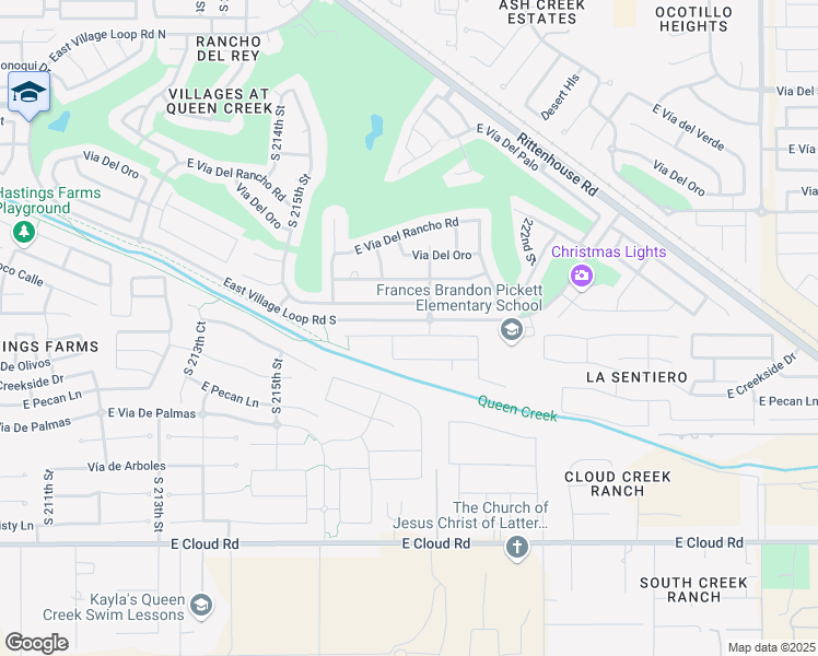 map of restaurants, bars, coffee shops, grocery stores, and more near 21850 East Cherrywood Drive in Queen Creek