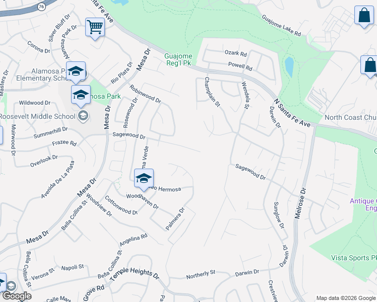 map of restaurants, bars, coffee shops, grocery stores, and more near 1265 Sagewood Drive in Oceanside