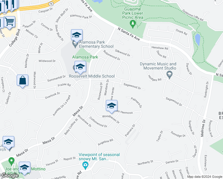 map of restaurants, bars, coffee shops, grocery stores, and more near 5159 Loma Verde in Oceanside