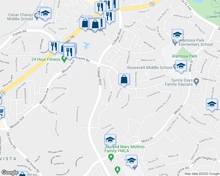 map of restaurants, bars, coffee shops, grocery stores, and more near 937 Gallery Drive in Oceanside