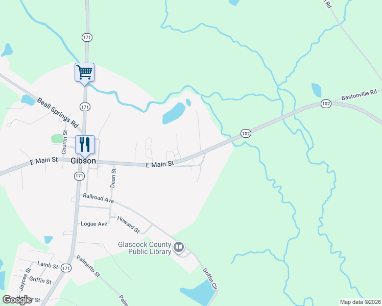 map of restaurants, bars, coffee shops, grocery stores, and more near East Main Saint Trailer Park in Gibson