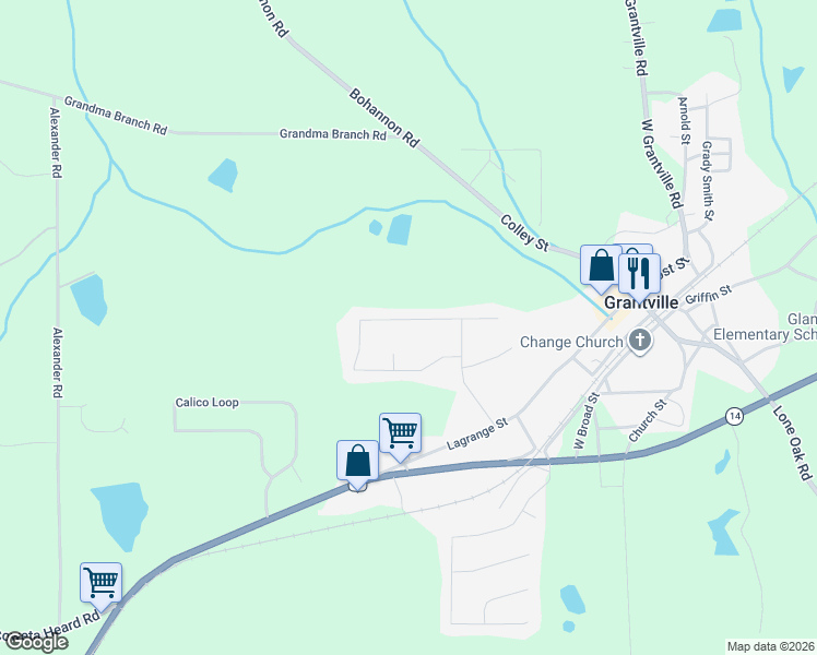 map of restaurants, bars, coffee shops, grocery stores, and more near 21 Chelsea Lane in Grantville