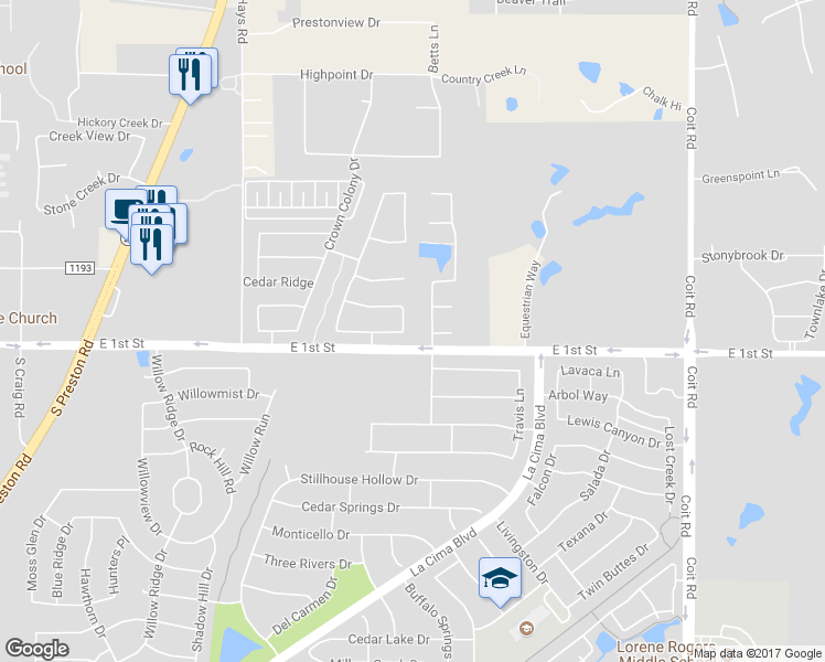 map of restaurants, bars, coffee shops, grocery stores, and more near 141 Chalkstone Drive in Prosper