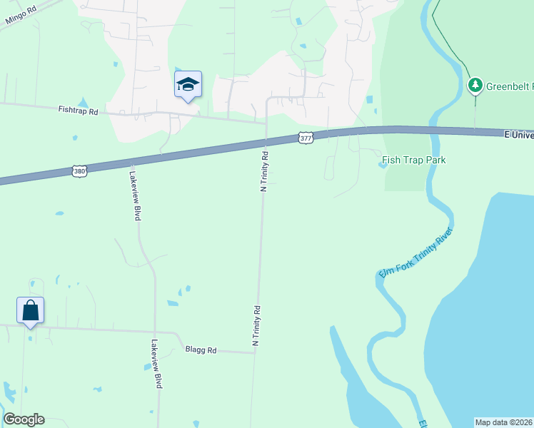 map of restaurants, bars, coffee shops, grocery stores, and more near 2000 North Trinity Road in Denton