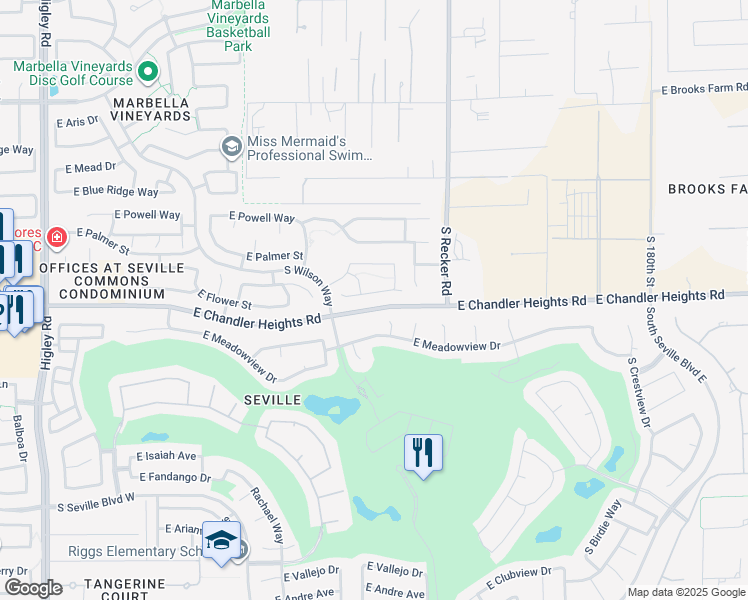 map of restaurants, bars, coffee shops, grocery stores, and more near 3845 East Flower Street in Gilbert