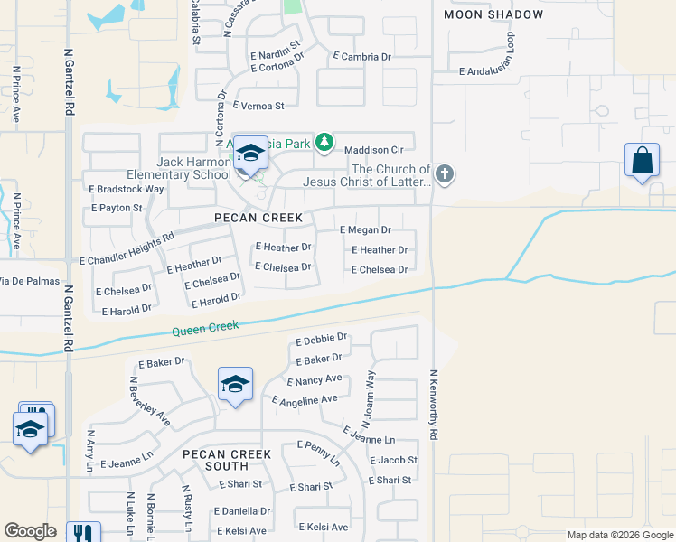map of restaurants, bars, coffee shops, grocery stores, and more near 39088 North Dusty Drive in Queen Creek