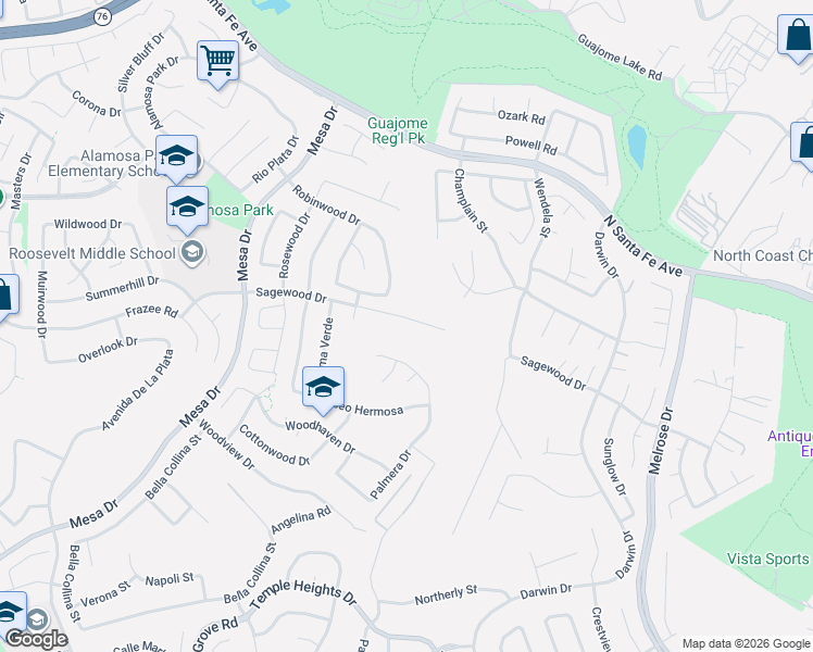 map of restaurants, bars, coffee shops, grocery stores, and more near 1265 Sagewood Drive in Oceanside