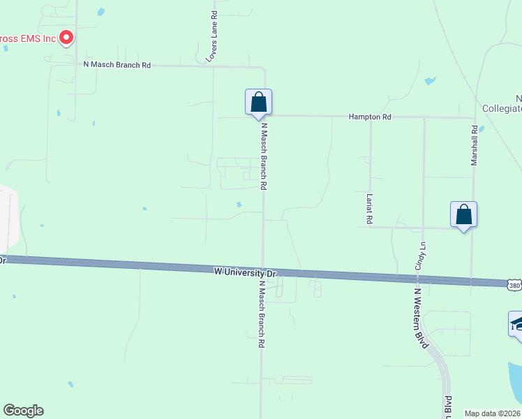 map of restaurants, bars, coffee shops, grocery stores, and more near 2281 North Masch Branch Road in Denton