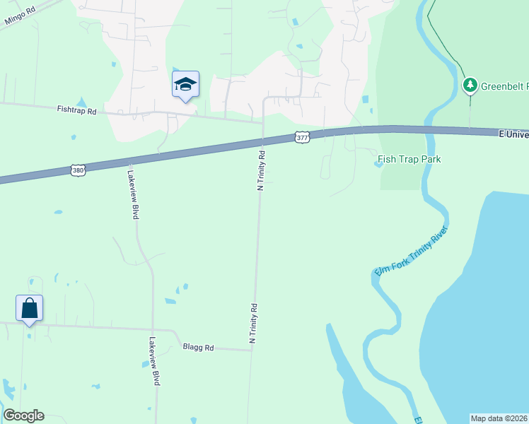 map of restaurants, bars, coffee shops, grocery stores, and more near 2000 North Trinity Road in Denton