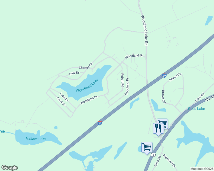 map of restaurants, bars, coffee shops, grocery stores, and more near Woodland Drive in Tuscaloosa County