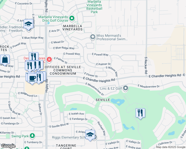 map of restaurants, bars, coffee shops, grocery stores, and more near 6392 South Fawn Avenue in Gilbert