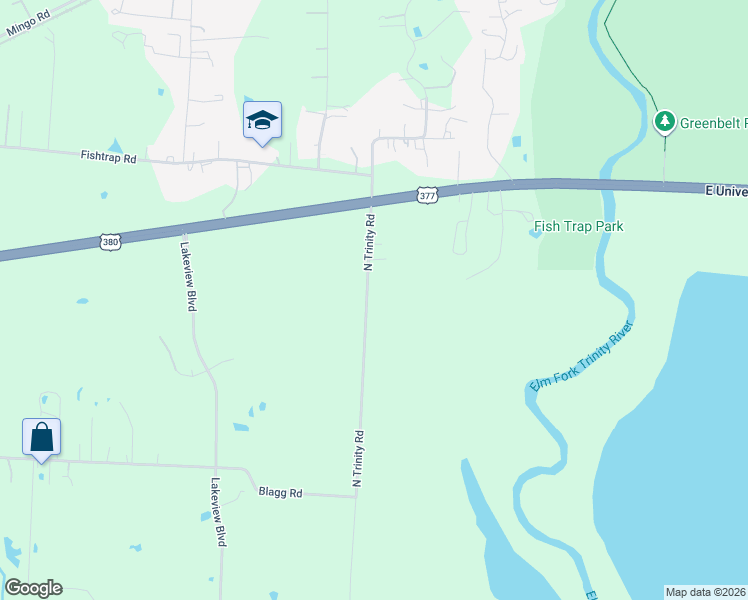 map of restaurants, bars, coffee shops, grocery stores, and more near 2000 North Trinity Road in Denton