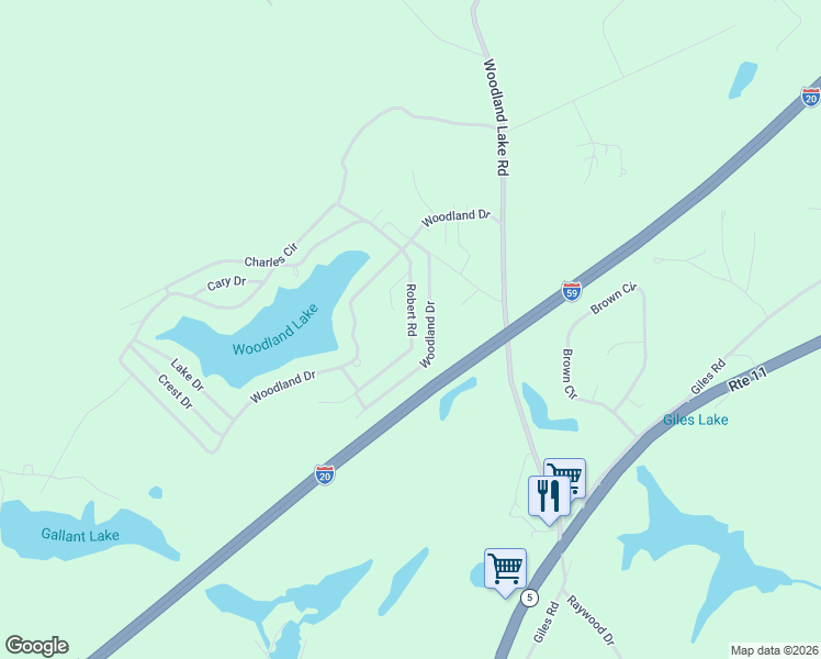 map of restaurants, bars, coffee shops, grocery stores, and more near 11576 Robert Road in McCalla