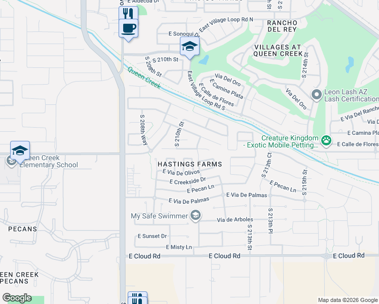 map of restaurants, bars, coffee shops, grocery stores, and more near in Queen Creek
