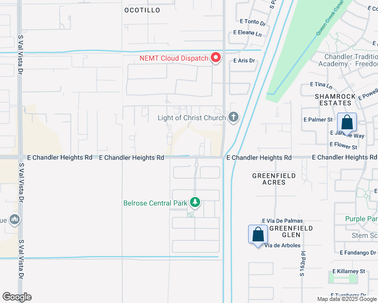 map of restaurants, bars, coffee shops, grocery stores, and more near 15830 East Chandler Heights Road in Gilbert