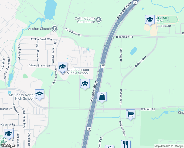 map of restaurants, bars, coffee shops, grocery stores, and more near 3501 N Central Expy in McKinney