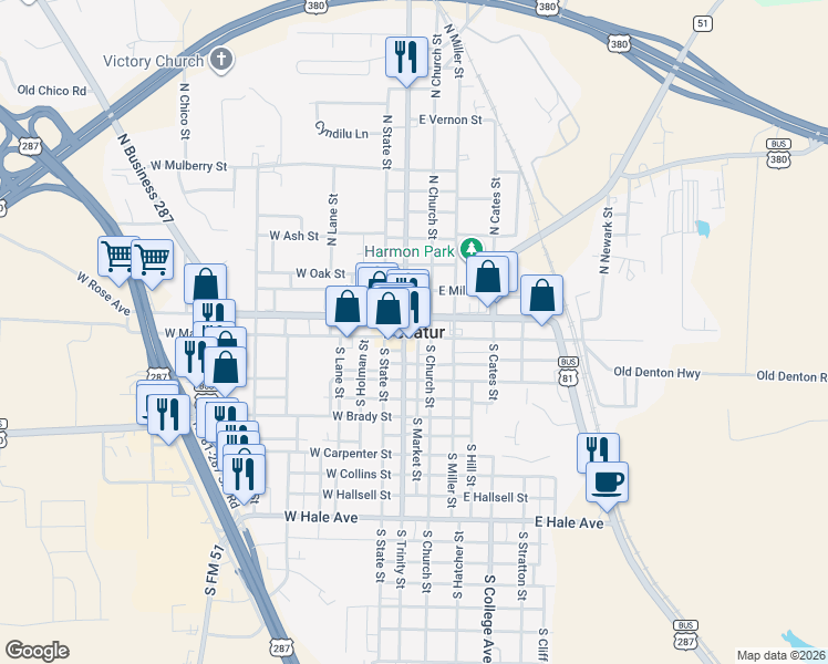 map of restaurants, bars, coffee shops, grocery stores, and more near in Decatur