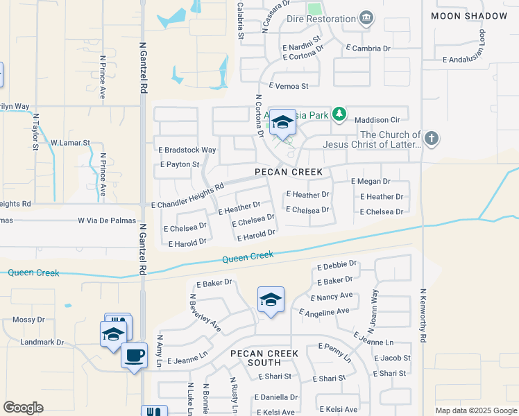 map of restaurants, bars, coffee shops, grocery stores, and more near 882 East Chelsea Drive in San Tan Valley