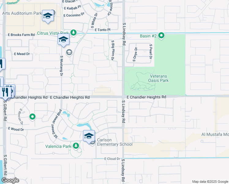 map of restaurants, bars, coffee shops, grocery stores, and more near 14328 East Chandler Heights Road in Chandler