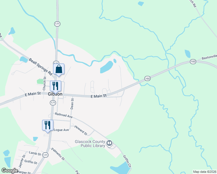 map of restaurants, bars, coffee shops, grocery stores, and more near East Main Saint Trailer Park in Gibson
