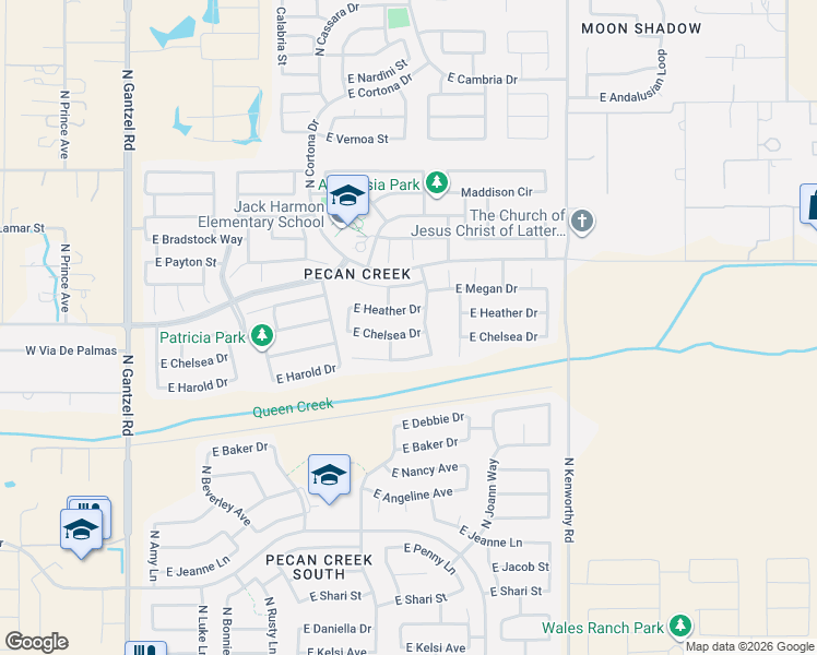 map of restaurants, bars, coffee shops, grocery stores, and more near 1289 East Chelsea Drive in Queen Creek