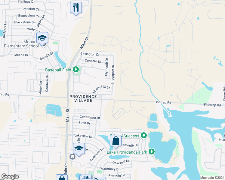 map of restaurants, bars, coffee shops, grocery stores, and more near 1612 Bridgeport Drive in Aubrey
