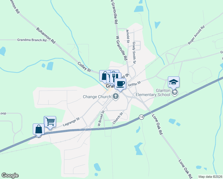 map of restaurants, bars, coffee shops, grocery stores, and more near 44 Lagrange Street in Grantville