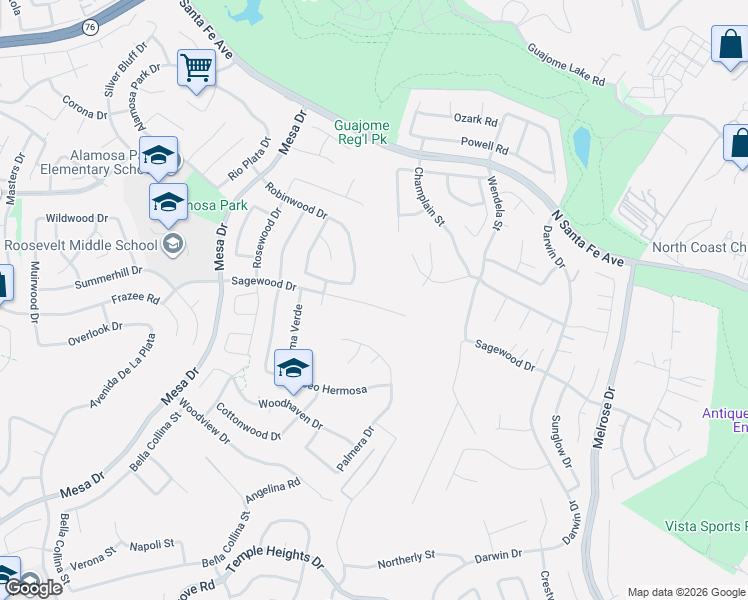 map of restaurants, bars, coffee shops, grocery stores, and more near 1265 Sagewood Drive in Oceanside