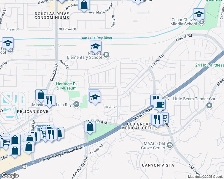 map of restaurants, bars, coffee shops, grocery stores, and more near 12 Oriole Lane in Oceanside