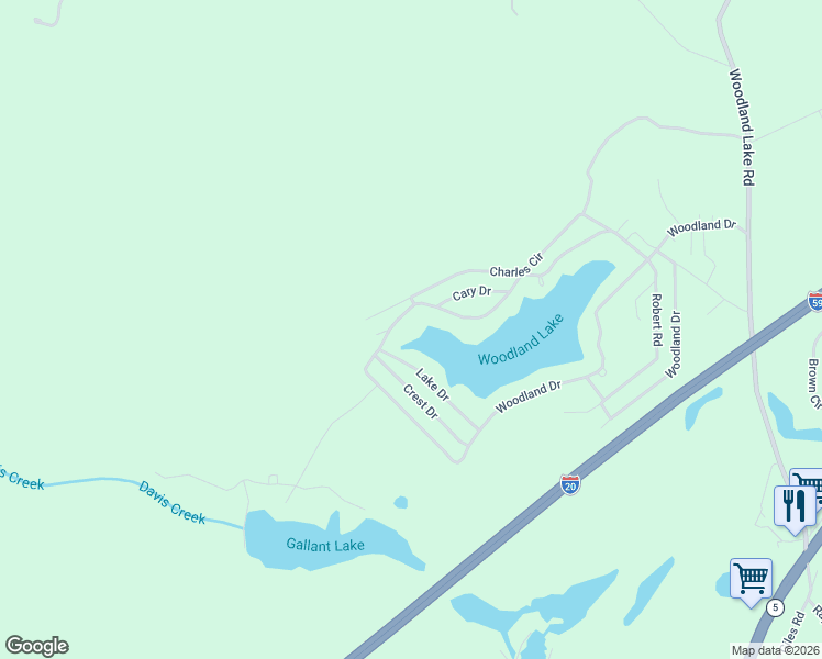 map of restaurants, bars, coffee shops, grocery stores, and more near 11575 Woodland Drive in McCalla