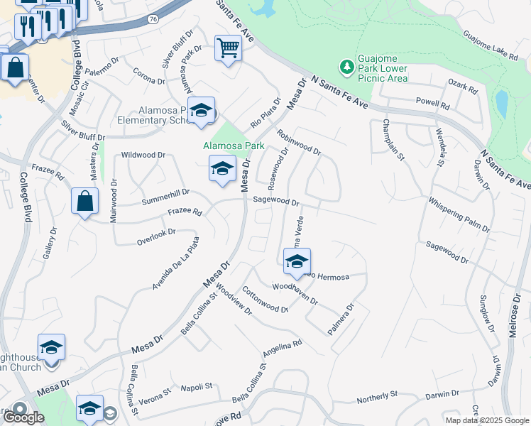 map of restaurants, bars, coffee shops, grocery stores, and more near 5150 Mandarin Drive in Oceanside