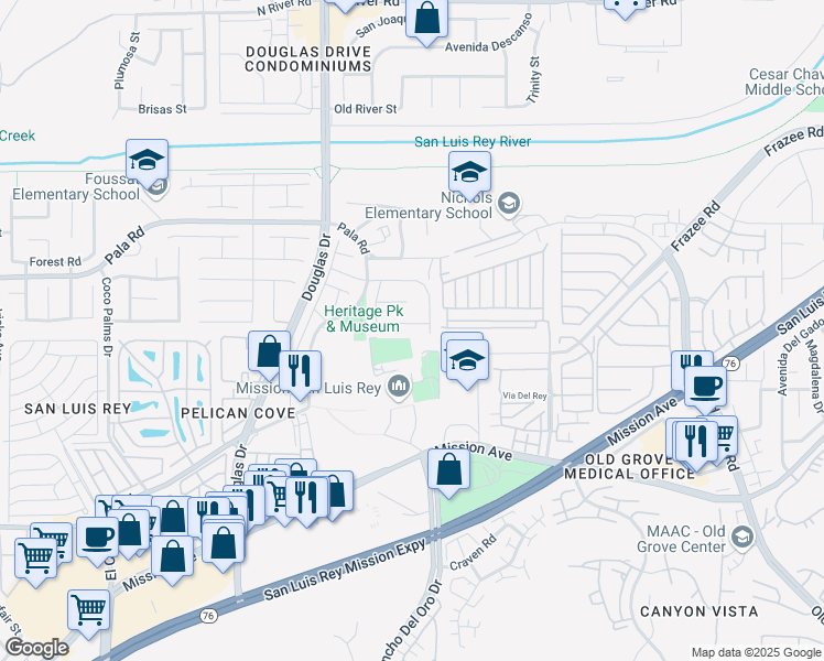 map of restaurants, bars, coffee shops, grocery stores, and more near 4027 Via Serra in Oceanside