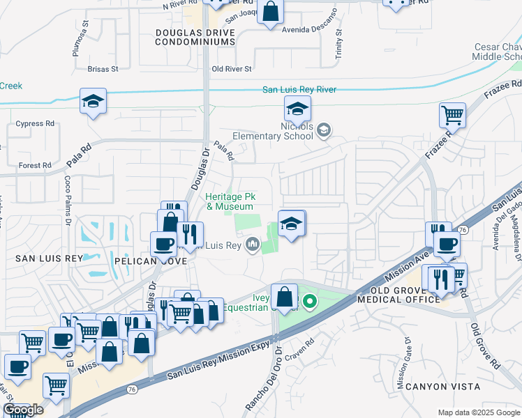 map of restaurants, bars, coffee shops, grocery stores, and more near 4027 Via Serra in Oceanside