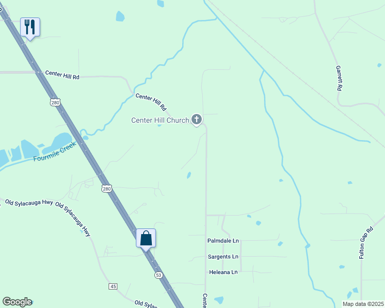 map of restaurants, bars, coffee shops, grocery stores, and more near 175 Cora Lane in Sylacauga