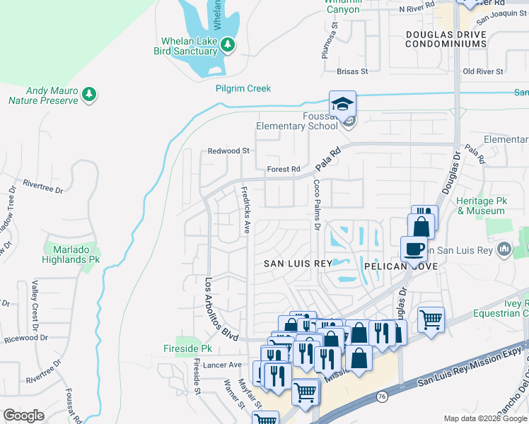 map of restaurants, bars, coffee shops, grocery stores, and more near 3897 Magnolia Road in Oceanside