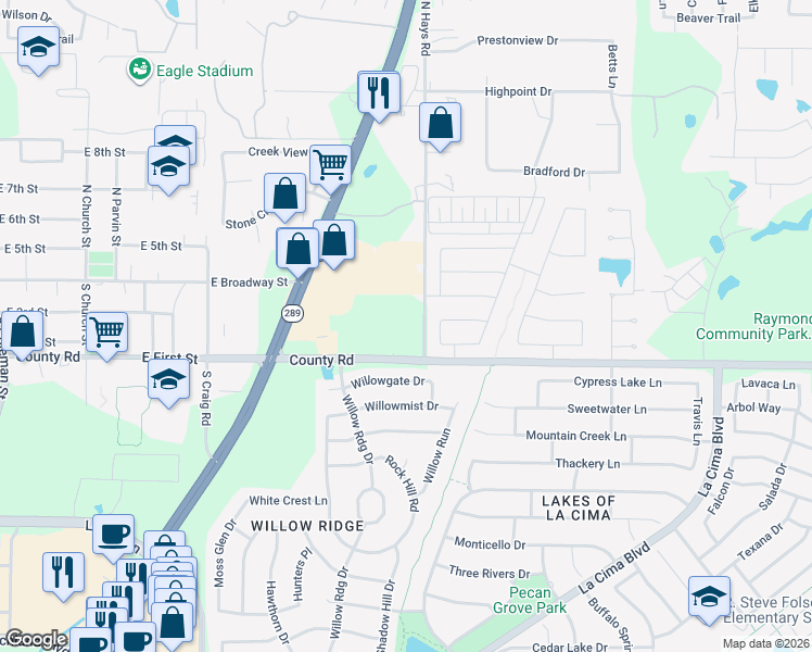 map of restaurants, bars, coffee shops, grocery stores, and more near 291 South Preston Road in Prosper