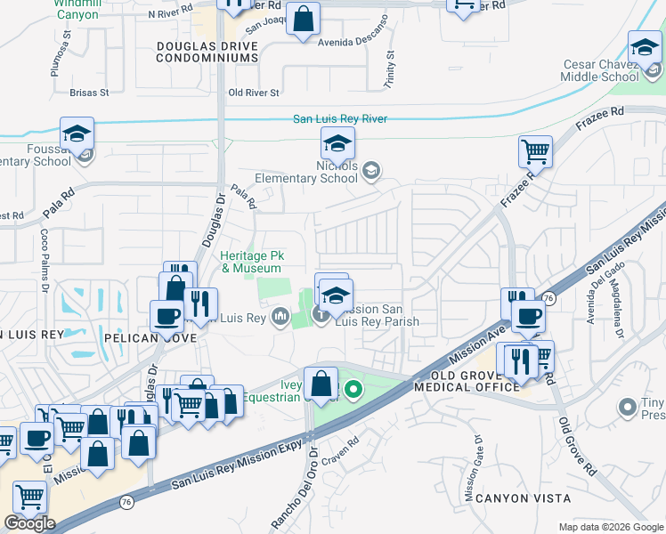 map of restaurants, bars, coffee shops, grocery stores, and more near 41 Hummingbird Lane in Oceanside