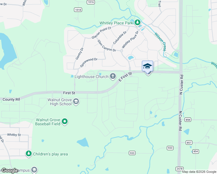map of restaurants, bars, coffee shops, grocery stores, and more near 3602 E 1st St in Prosper
