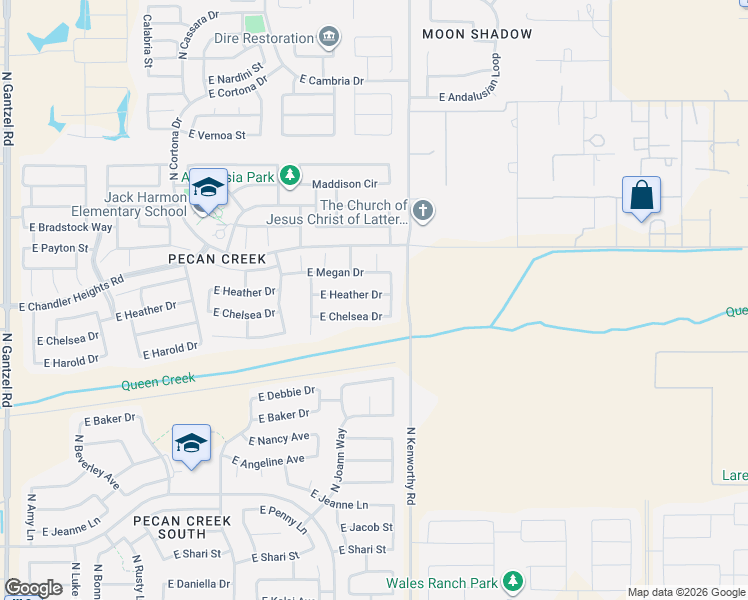 map of restaurants, bars, coffee shops, grocery stores, and more near 1695 East Heather Drive in San Tan Valley
