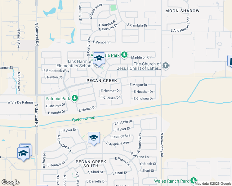 map of restaurants, bars, coffee shops, grocery stores, and more near 1289 East Chelsea Drive in Queen Creek