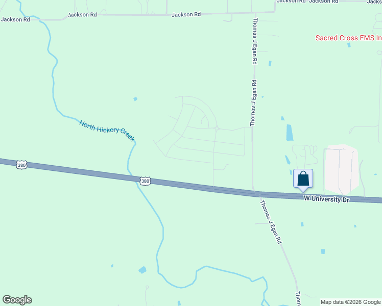 map of restaurants, bars, coffee shops, grocery stores, and more near West University Drive in Krum