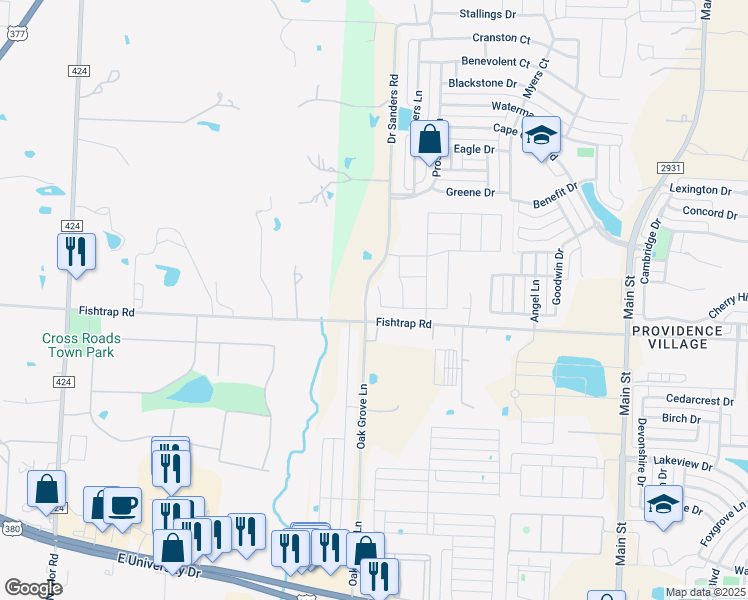 map of restaurants, bars, coffee shops, grocery stores, and more near 10209 Fishtrap Road in Aubrey