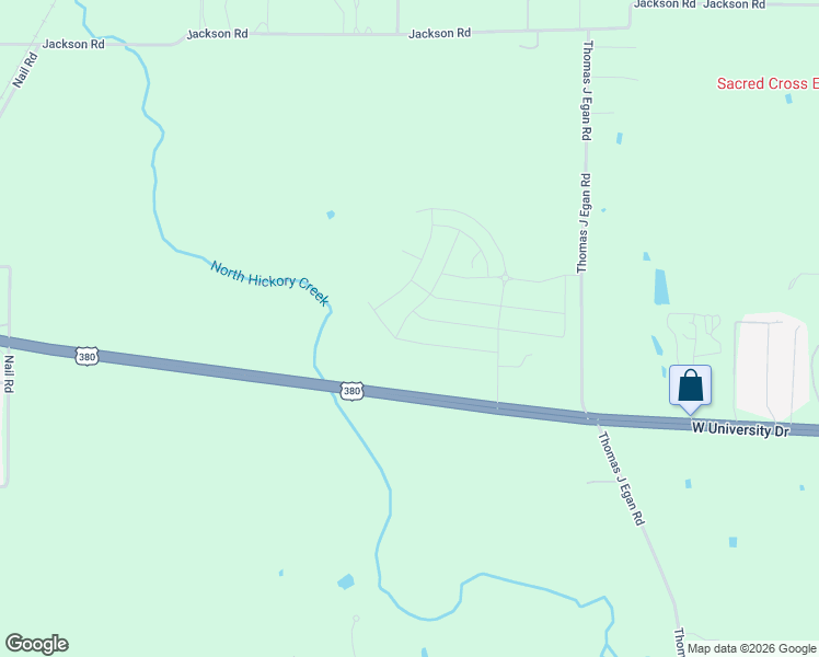 map of restaurants, bars, coffee shops, grocery stores, and more near West University Drive in Krum