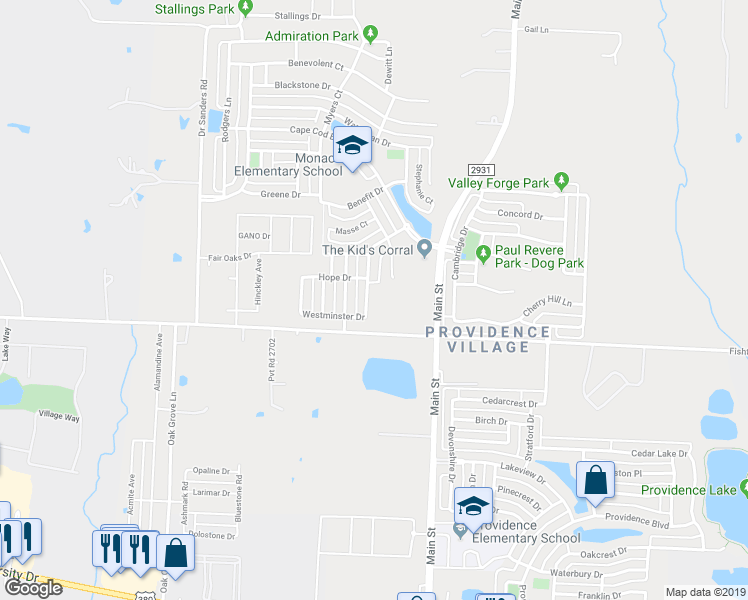 map of restaurants, bars, coffee shops, grocery stores, and more near 1620 Goodwin Drive in Aubrey
