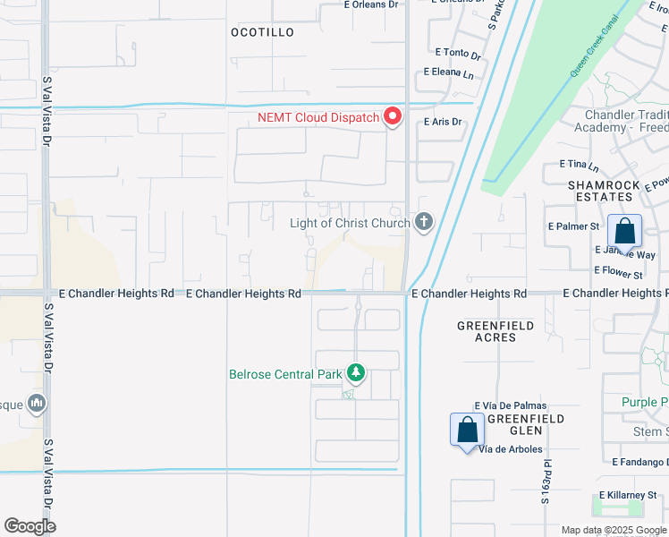 map of restaurants, bars, coffee shops, grocery stores, and more near 15830 East Chandler Heights Road in Gilbert