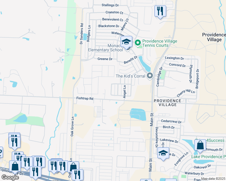 map of restaurants, bars, coffee shops, grocery stores, and more near 1618 Mary Lane in Aubrey