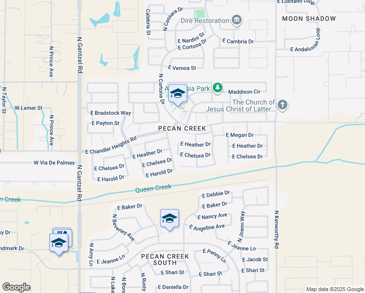 map of restaurants, bars, coffee shops, grocery stores, and more near 1073 East Heather Drive in San Tan Valley